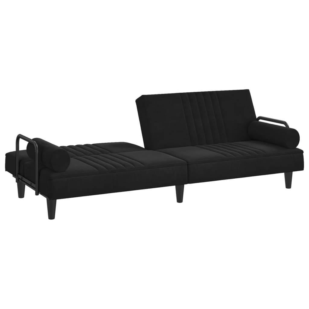 Sofá-cama com apoio de braços veludo preto