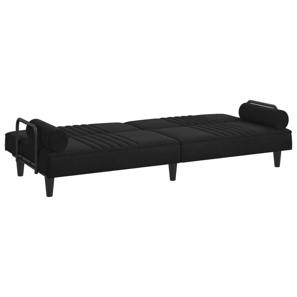 Sofá-cama com apoio de braços veludo preto