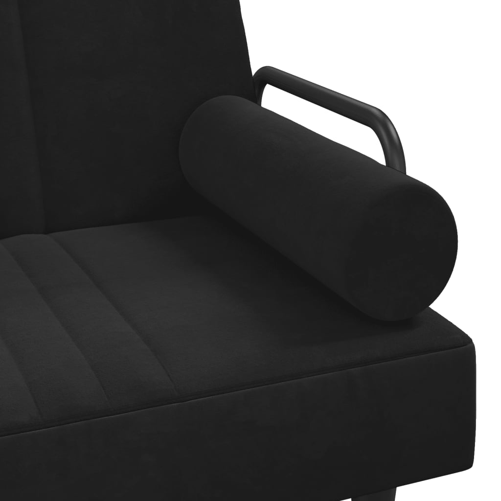 Sofá-cama com apoio de braços veludo preto