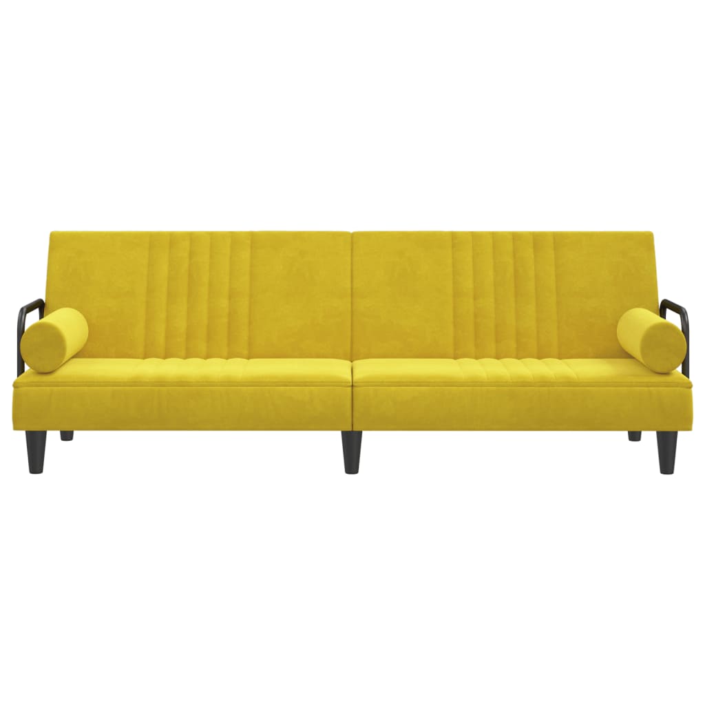 Sofá-cama com apoio de braços veludo amarelo