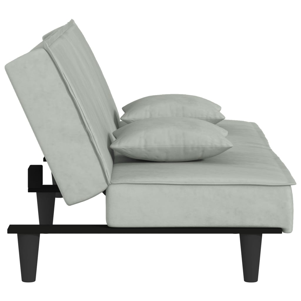 Sofá-cama veludo cinzento-claro