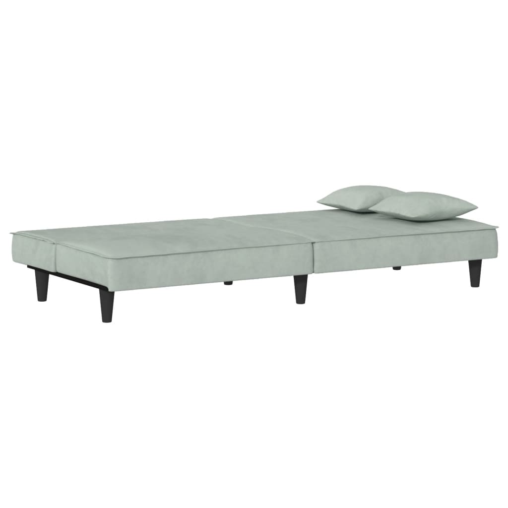 Sofá-cama veludo cinzento-claro