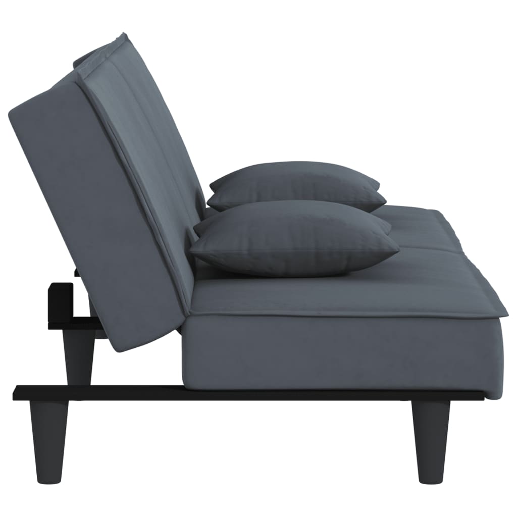 Sofá-cama veludo cinzento-escuro