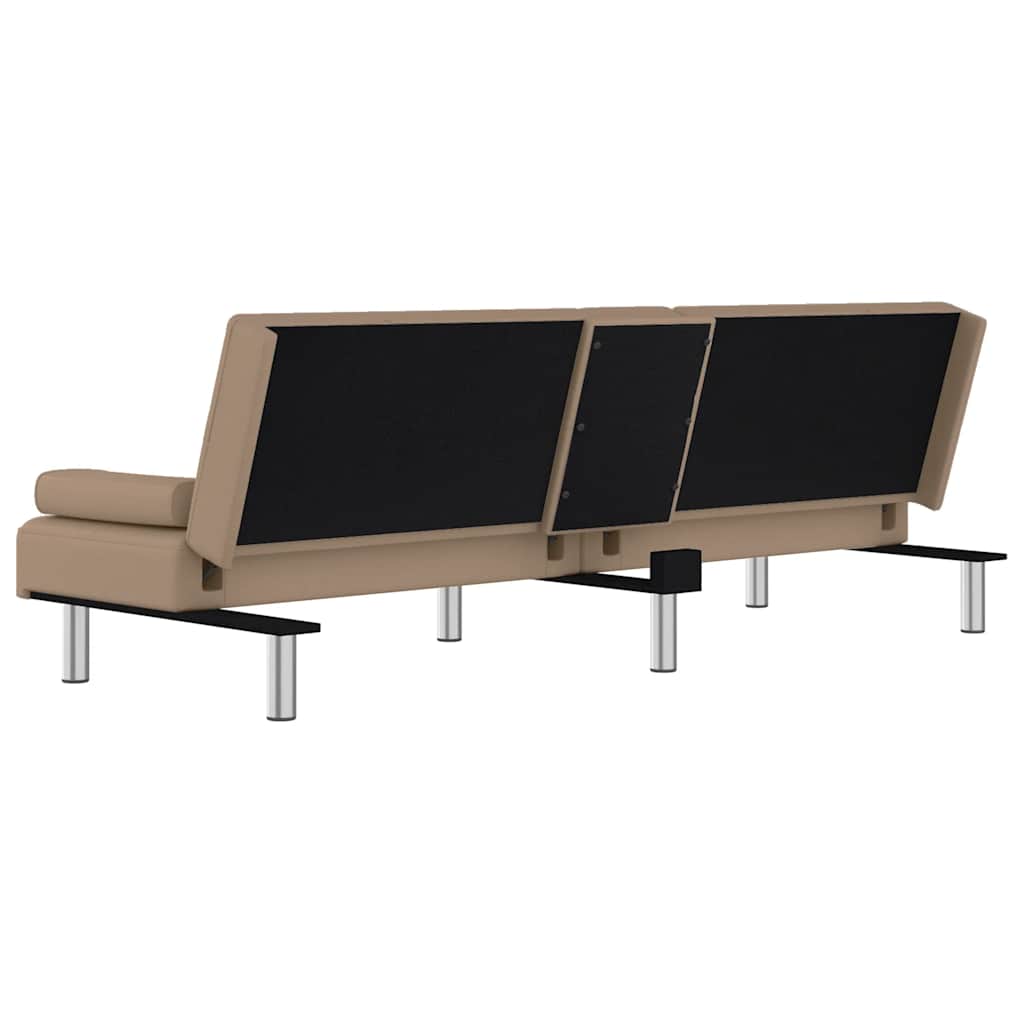 Sofa bed with cup holder in cappuccino-colored faux leather