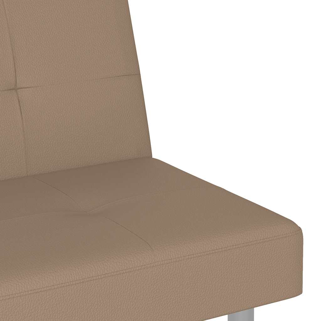 Sofa bed with cup holder in cappuccino-colored faux leather