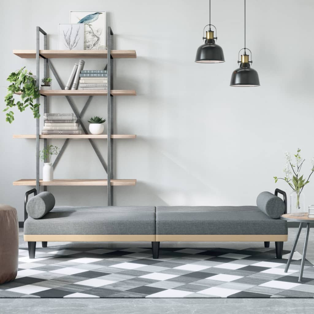 Sofá-cama com apoio de braços tecido cinzento-claro