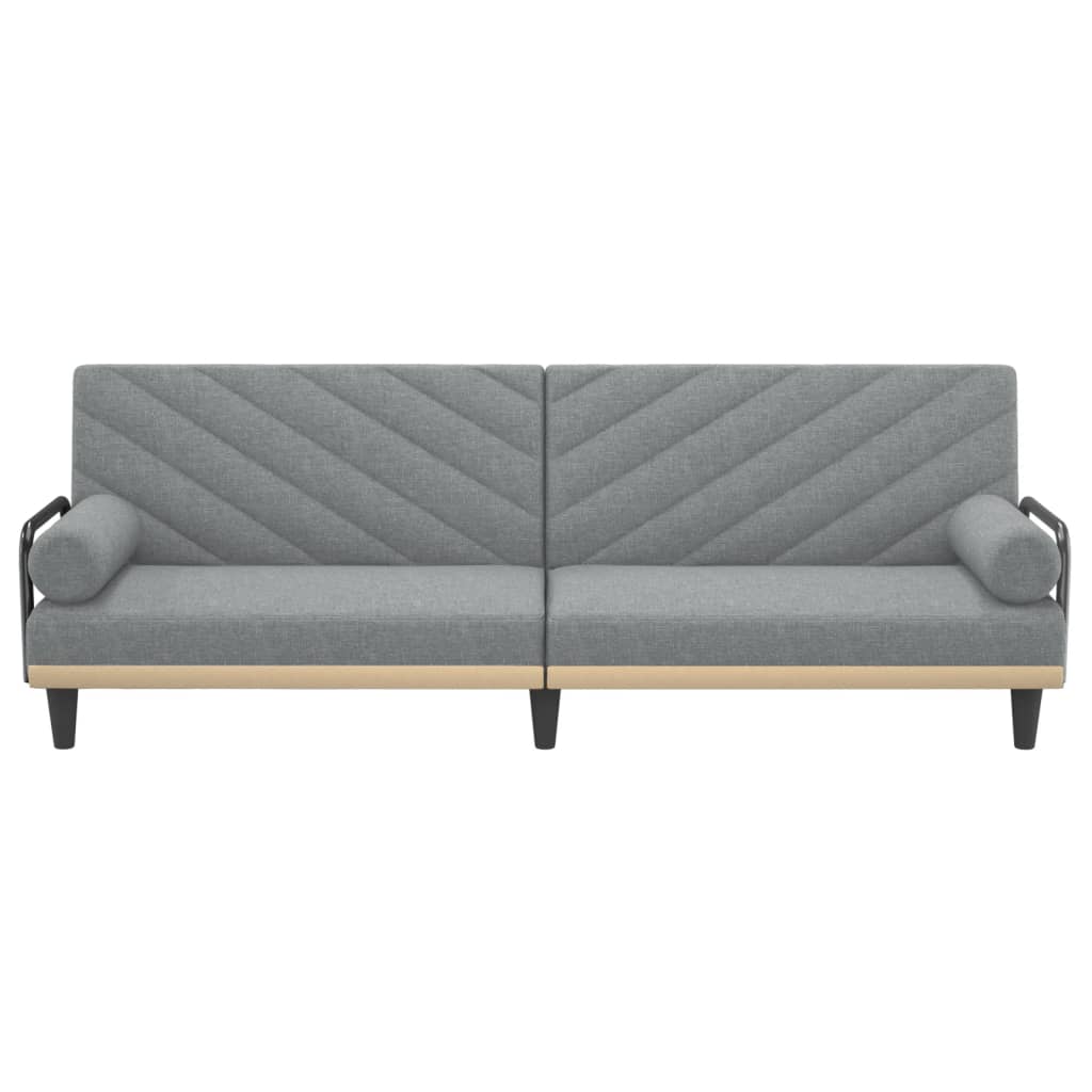 Sofá-cama com apoio de braços tecido cinzento-claro
