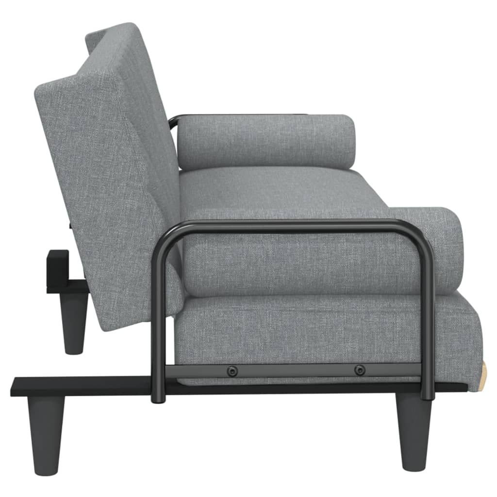 Sofá-cama com apoio de braços tecido cinzento-claro