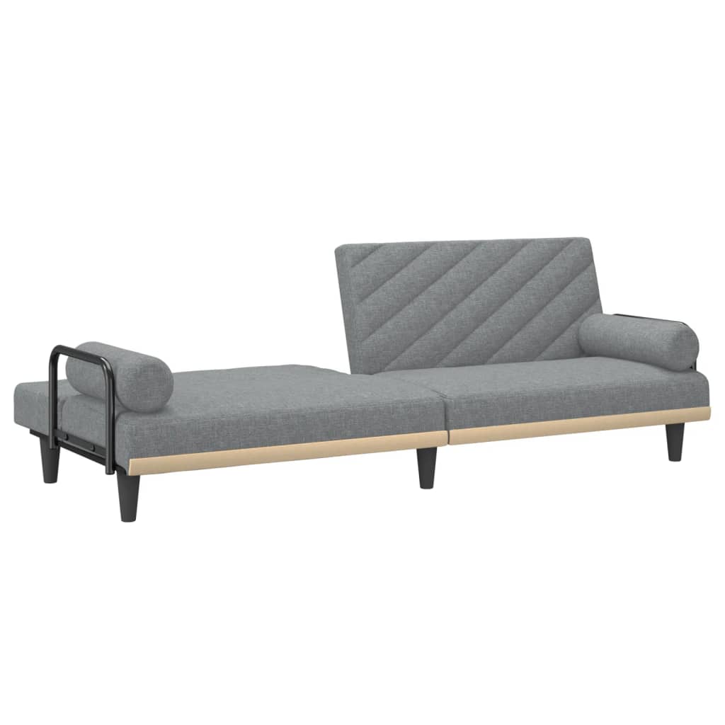 Sofá-cama com apoio de braços tecido cinzento-claro
