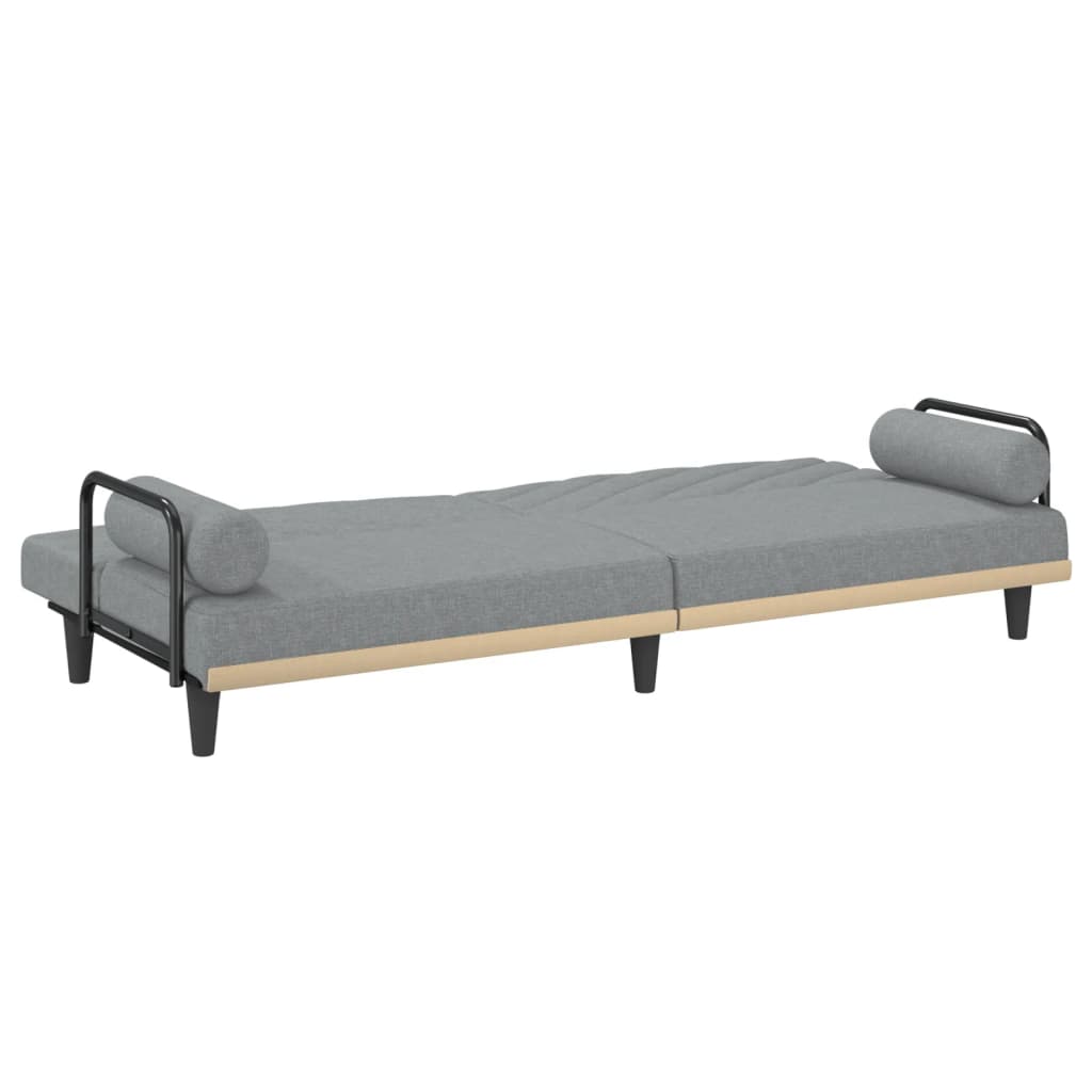 Sofá-cama com apoio de braços tecido cinzento-claro