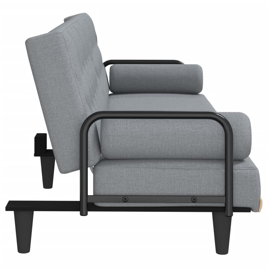 Sofá-cama com apoio de braços tecido cinzento-claro