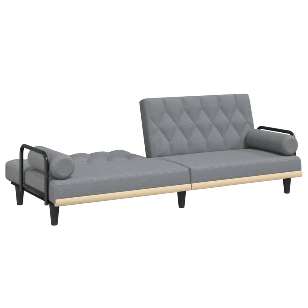 Sofá-cama com apoio de braços tecido cinzento-claro