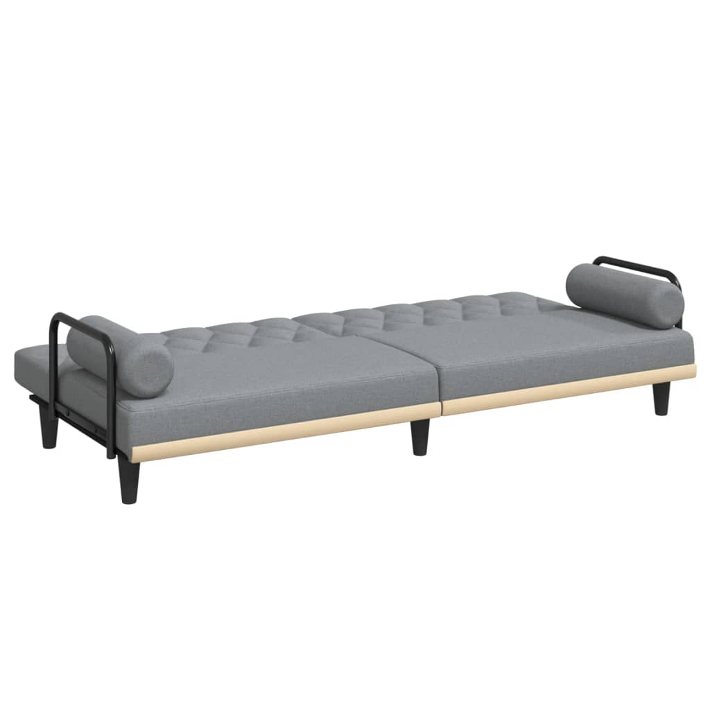 Sofá-cama com apoio de braços tecido cinzento-claro
