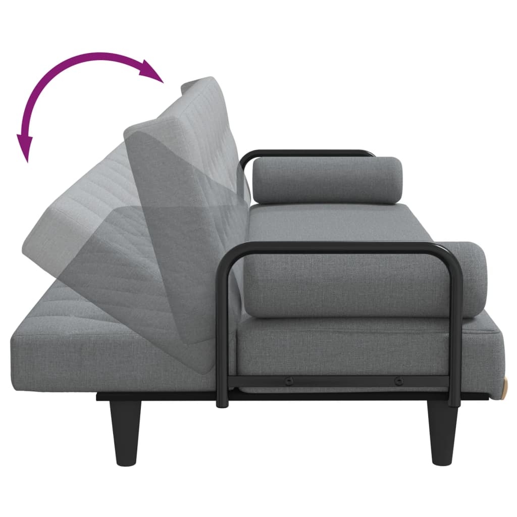 Sofá-cama com apoio de braços tecido cinzento-claro