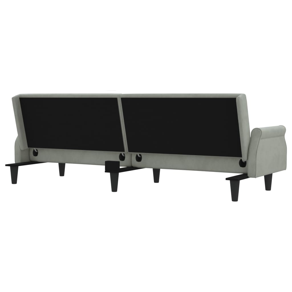 Light grey velvet sofa bed with armrests