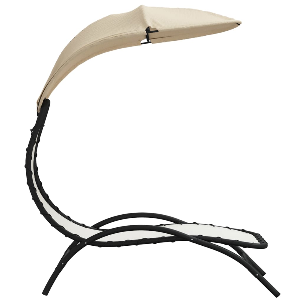 Sun lounger with canopy 167x80x195 cm fabric and steel cream color