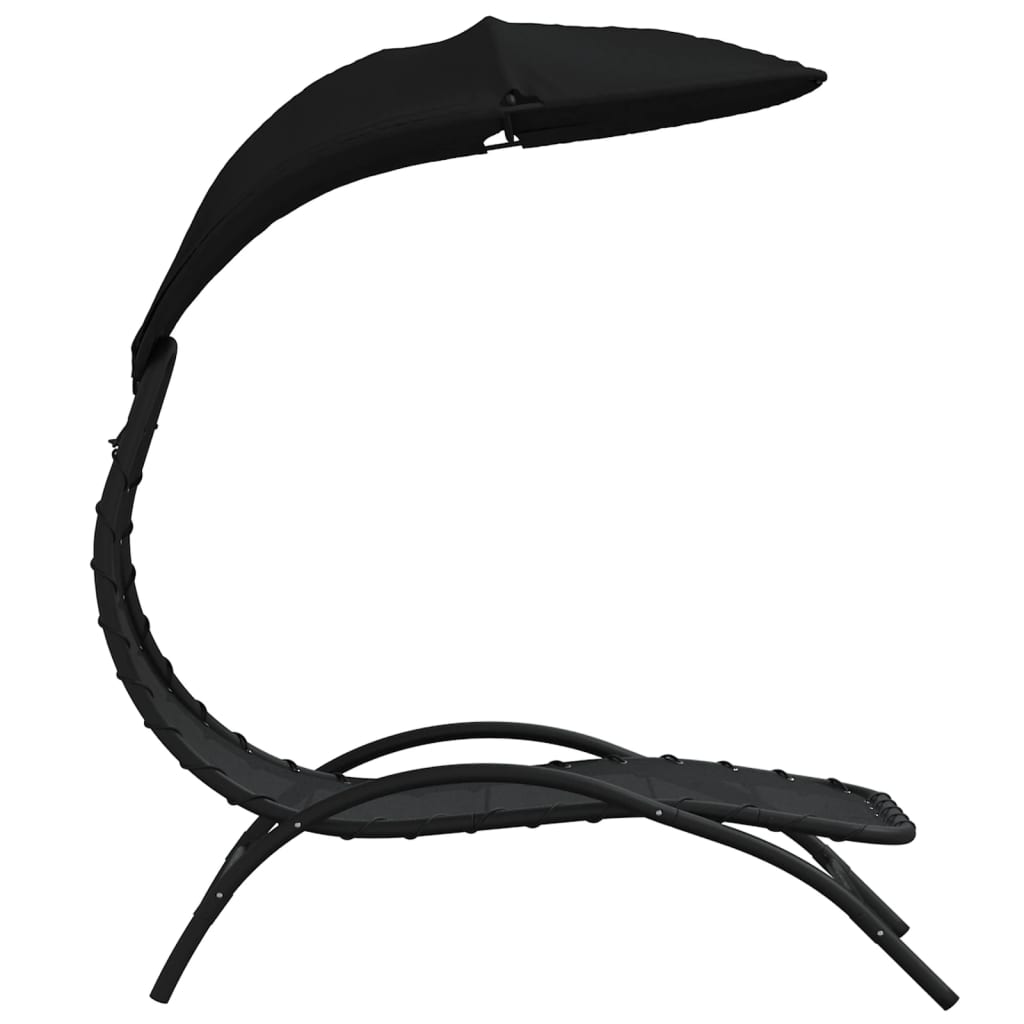 Sun lounger with canopy 167x80x195 cm fabric and black steel