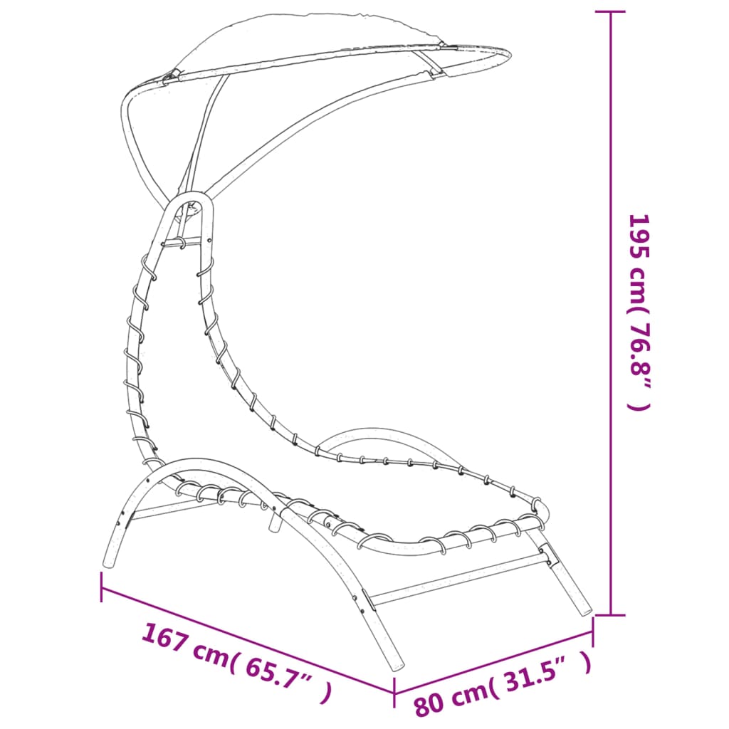 Sun lounger with canopy 167x80x195 cm fabric and black steel