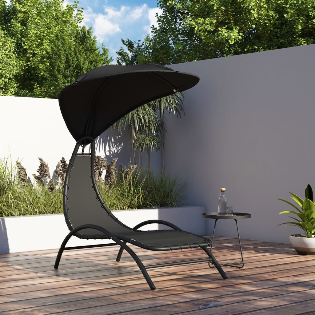 Sun lounger with canopy 167x80x195 cm fabric and black steel