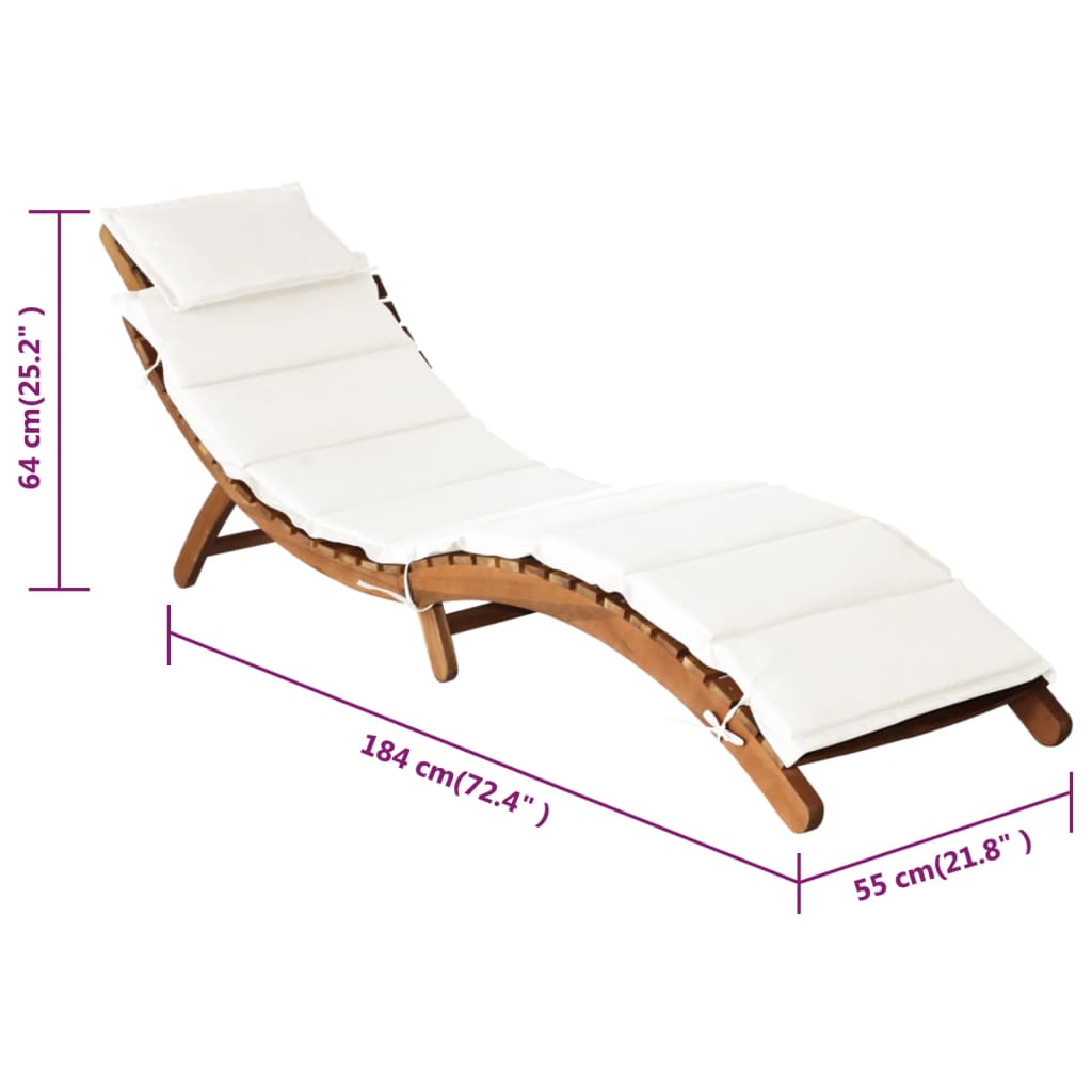 Sun loungers with cushions 2 pcs solid acacia cream white