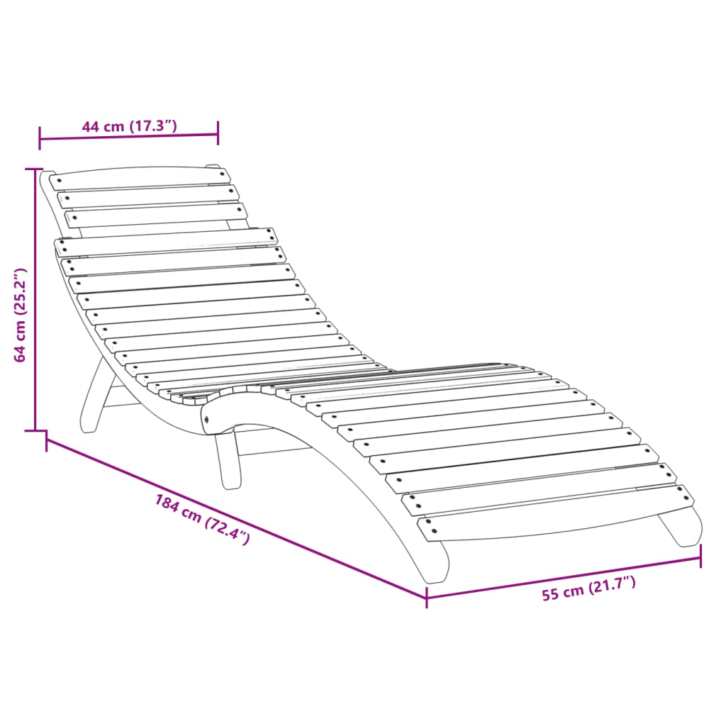 Sun lounger 184x55x64 cm solid acacia wood grey