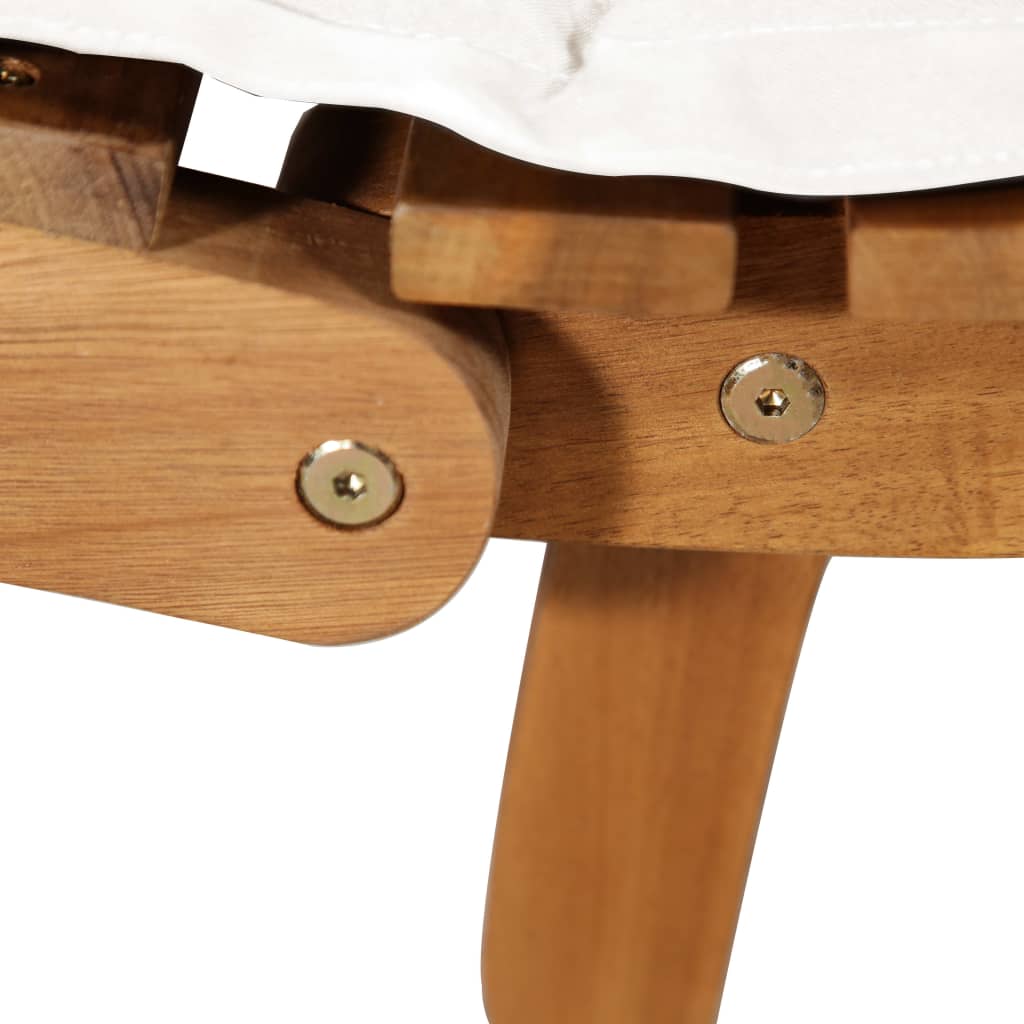 Sun lounger with cream cushions in solid acacia wood