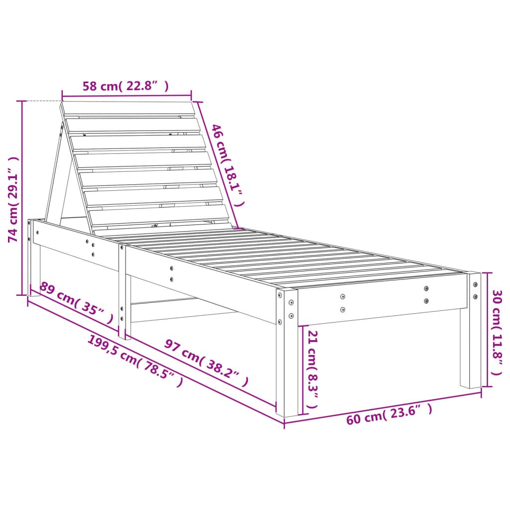 Sun loungers 2 pcs 199.5x60x74 cm solid pine grey