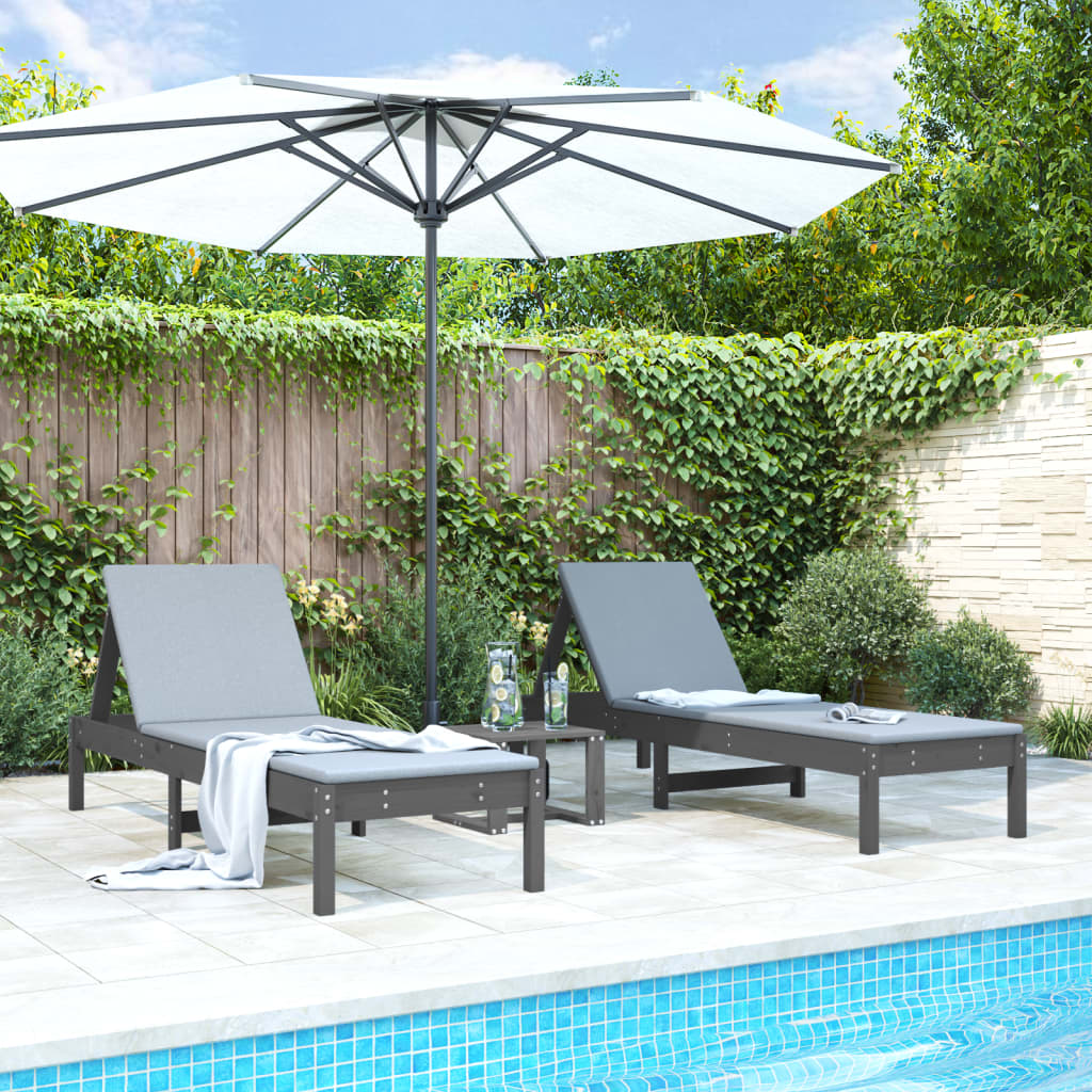 Sun loungers 2 pcs 199.5x60x74 cm solid pine grey