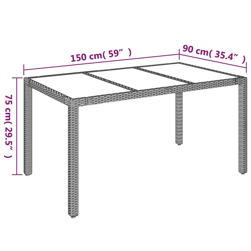 7 pcs conjunto jantar jardim c/ almofadões vime PE preto/cinza