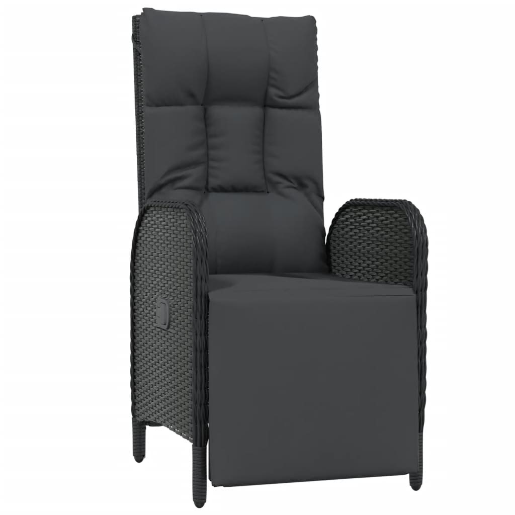 7 pcs conjunto jantar jardim c/ almofadões vime PE preto/cinza
