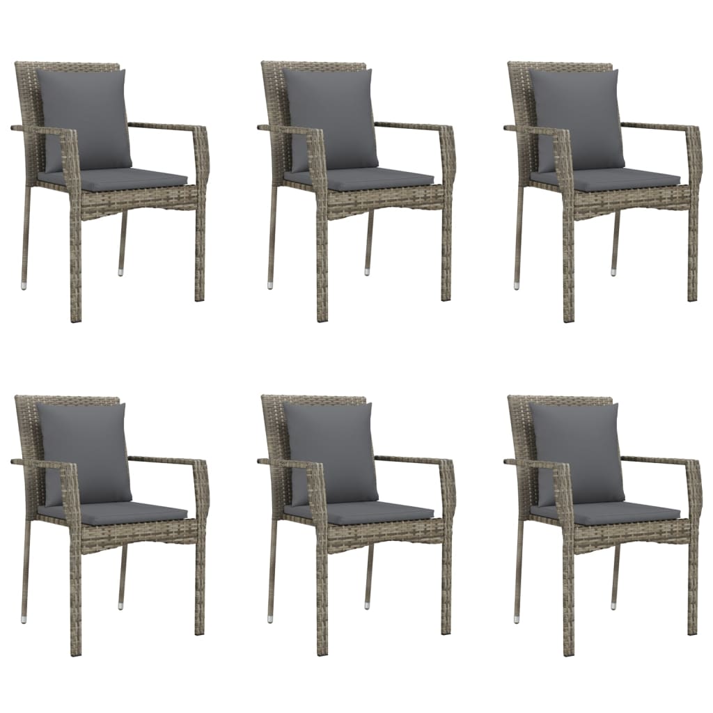 7 pcs conjunto jantar jardim c/ almofadões vime PE preto/cinza