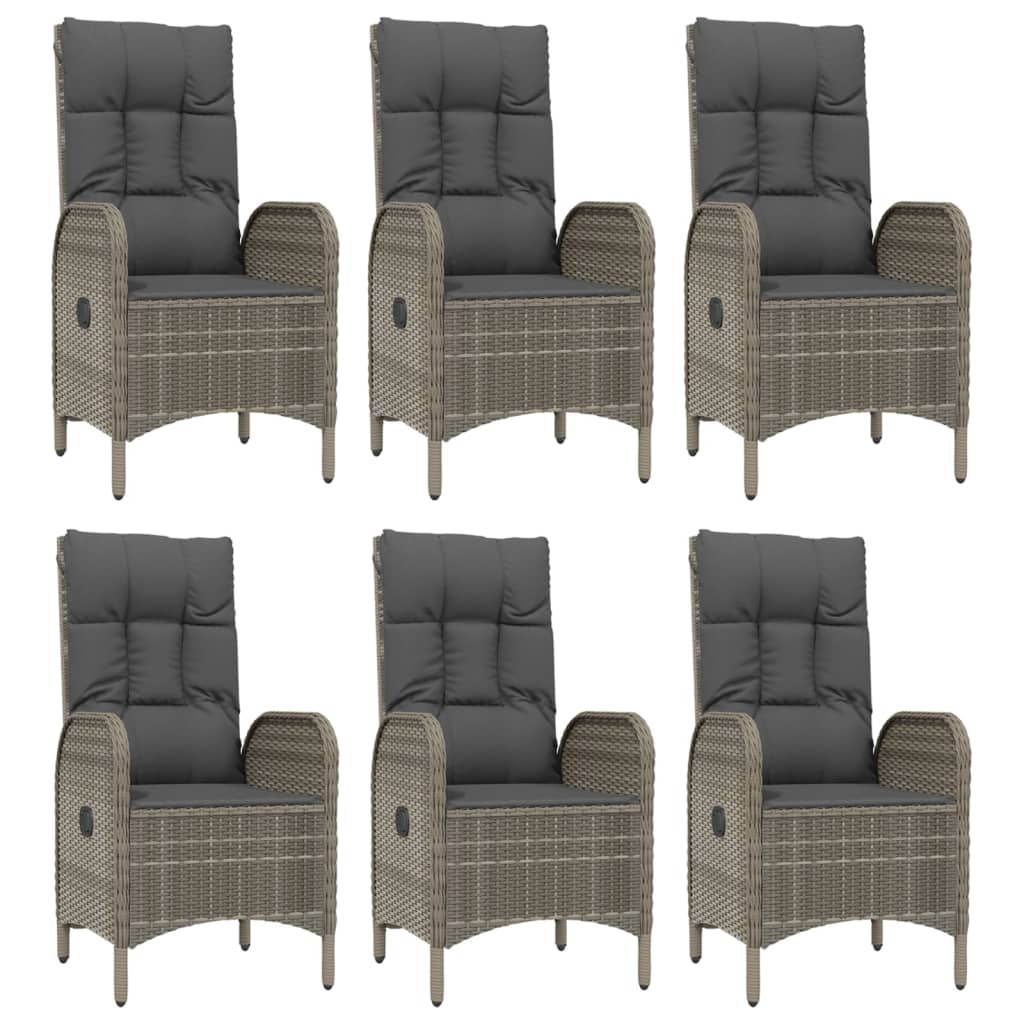 7 pcs conjunto jantar jardim c/ almofadões vime PE preto/cinza