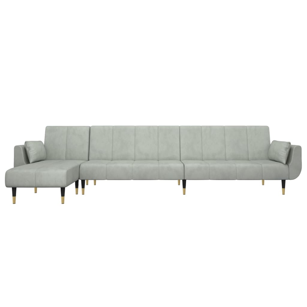 Sofá-cama em forma de L 275x140x70 cm veludo cinzento
