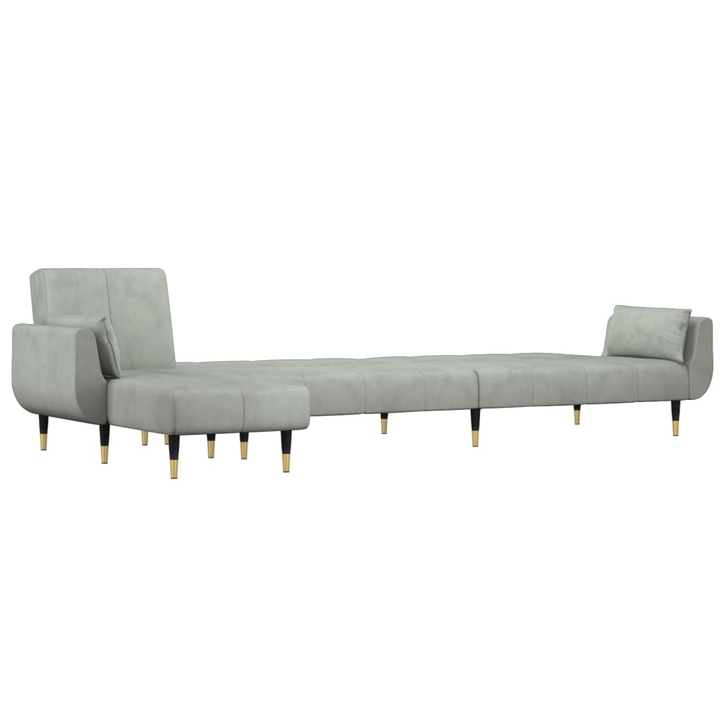 Sofá-cama em forma de L 275x140x70 cm veludo cinzento