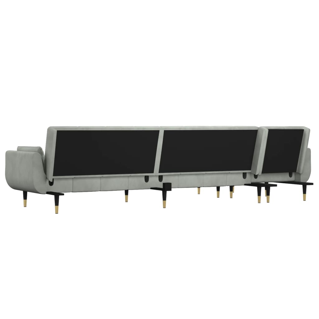 Sofá-cama em forma de L 275x140x70 cm veludo cinzento