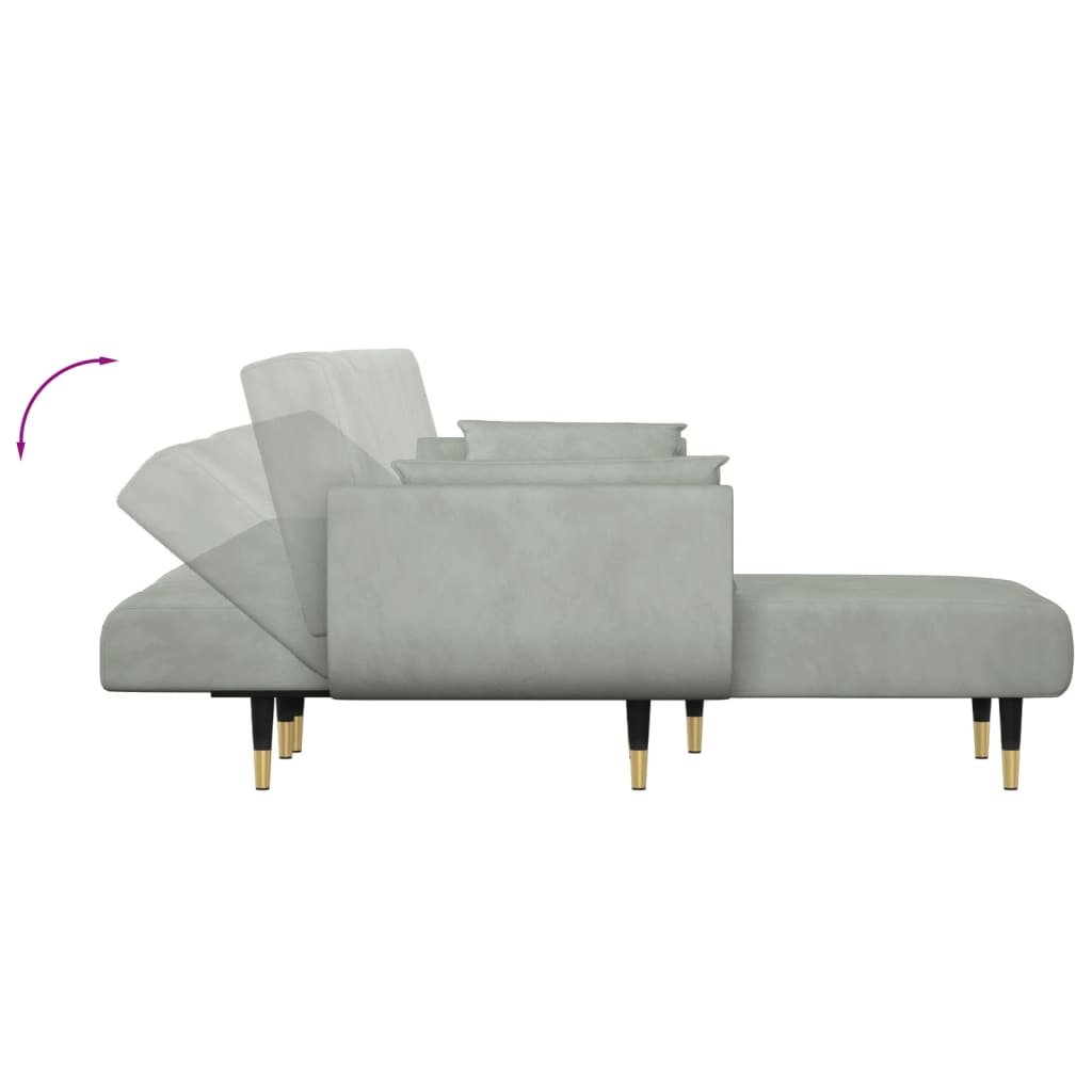 Sofá-cama em forma de L 275x140x70 cm veludo cinzento