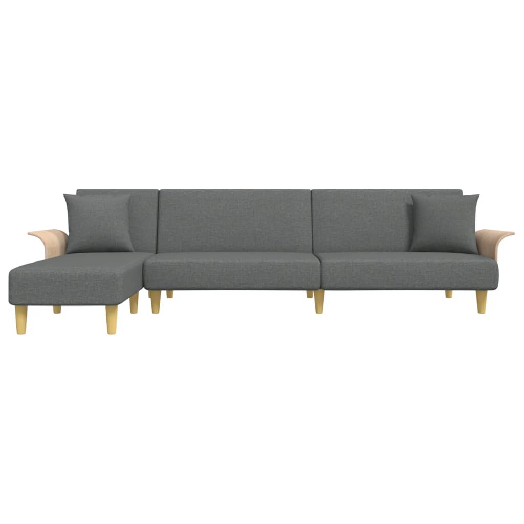 Sofá-cama em forma de L 279x140x70 cm tecido cinzento-escuro