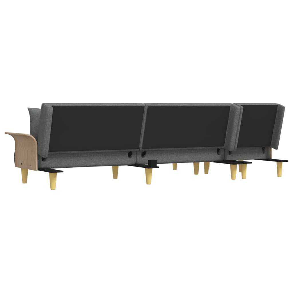 Sofá-cama em forma de L 279x140x70 cm tecido cinzento-escuro