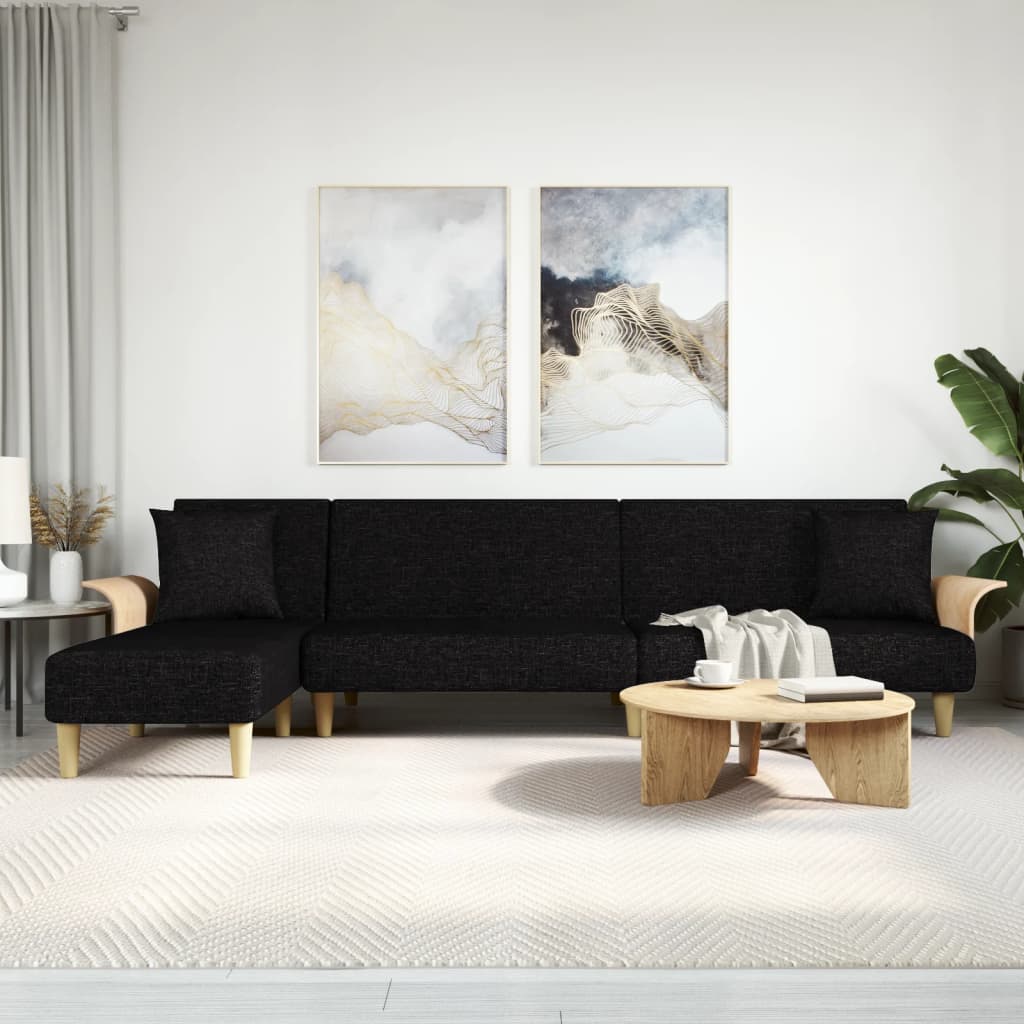 L-shaped sofa bed 279x140x70 cm black fabric