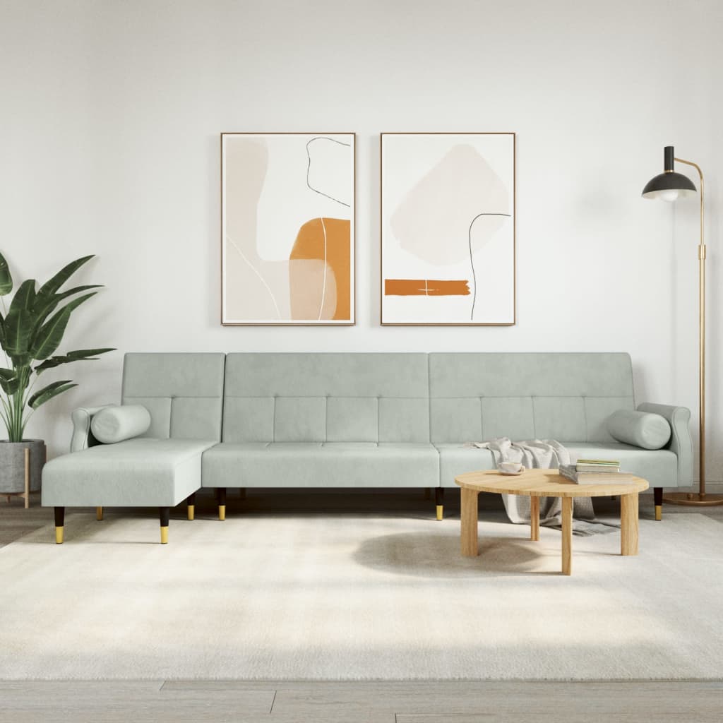 L-shaped sofa bed 271x140x70 cm light grey velvet