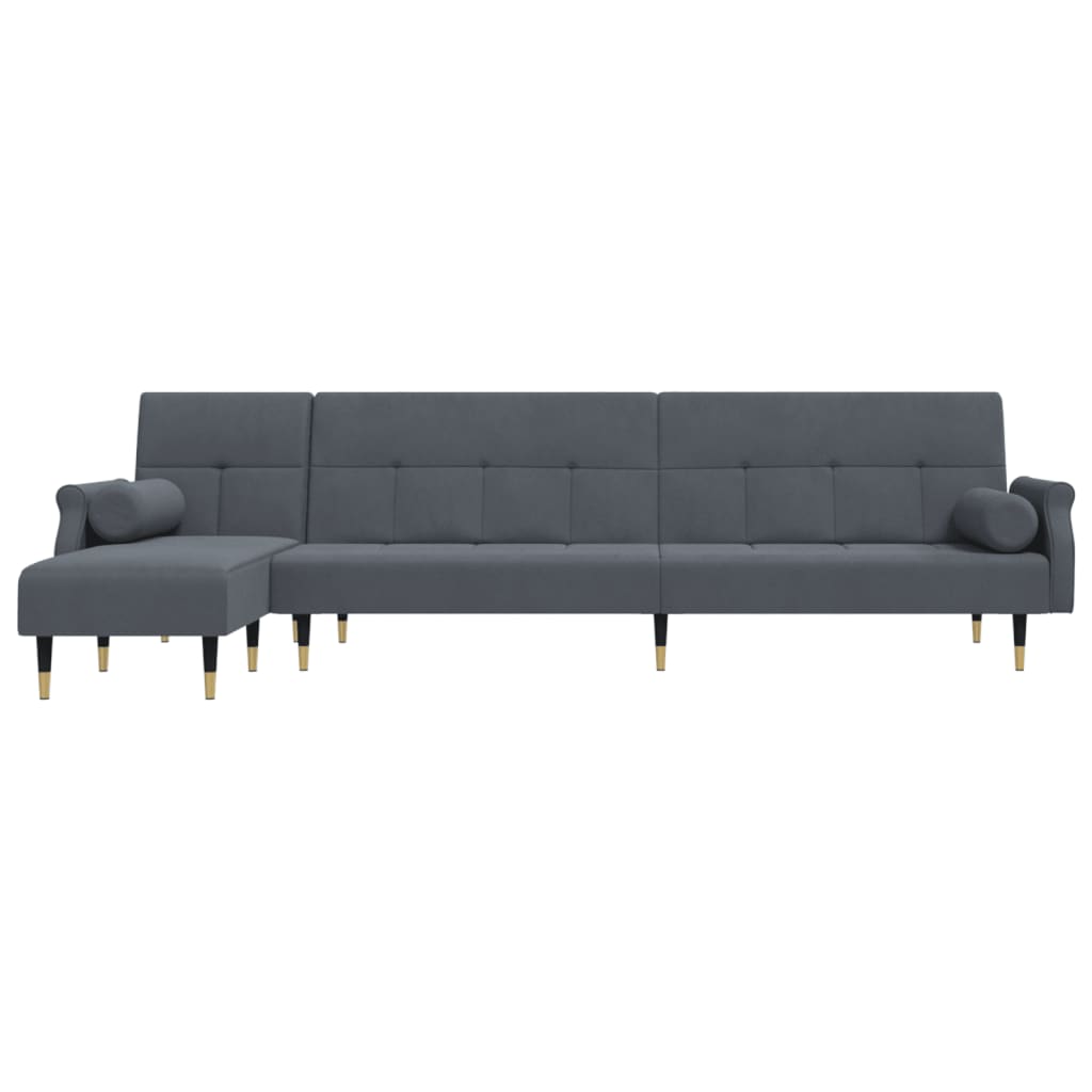 Sofá-cama em forma de L 271x140x70 cm veludo cinzento-escuro