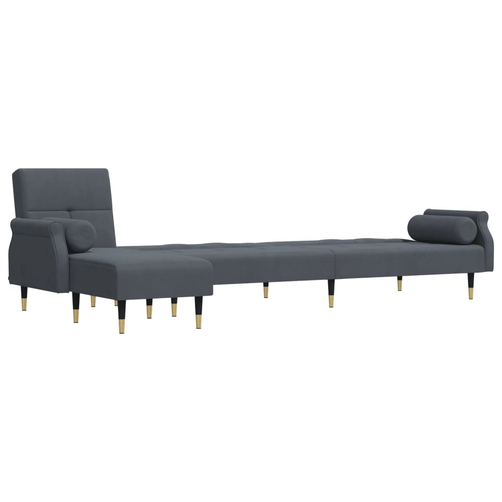 Sofá-cama em forma de L 271x140x70 cm veludo cinzento-escuro