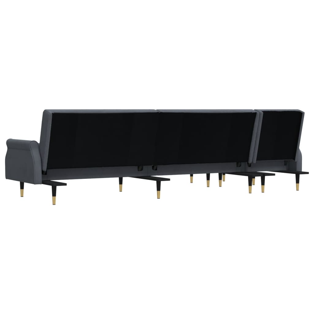 Sofá-cama em forma de L 271x140x70 cm veludo cinzento-escuro