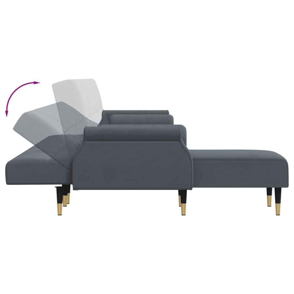 Sofá-cama em forma de L 271x140x70 cm veludo cinzento-escuro