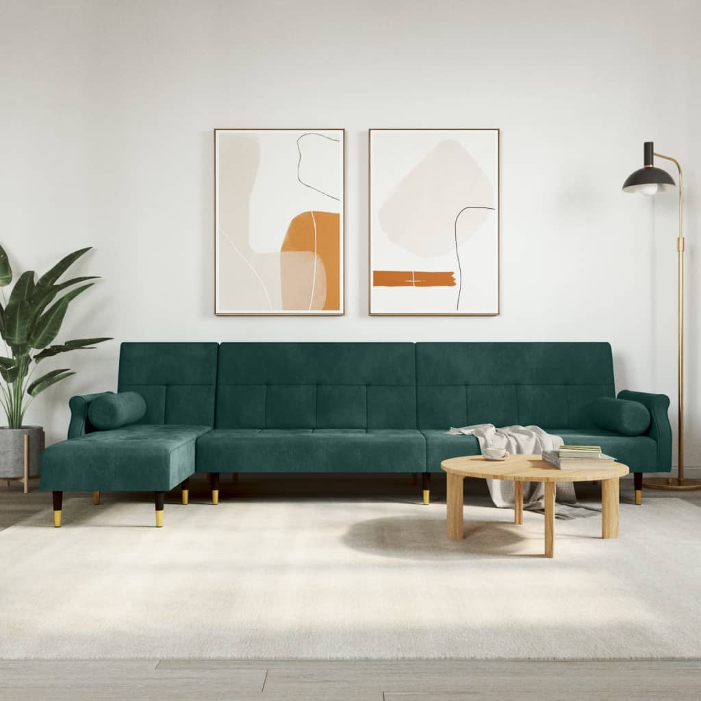 L-shaped sofa bed 271x140x70 cm dark green velvet