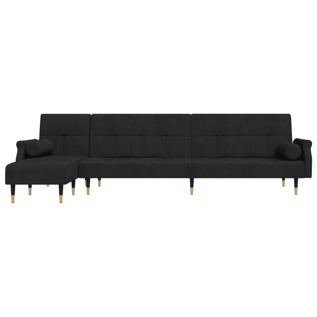 Sofá-cama em forma de L 271x140x70 cm veludo preto
