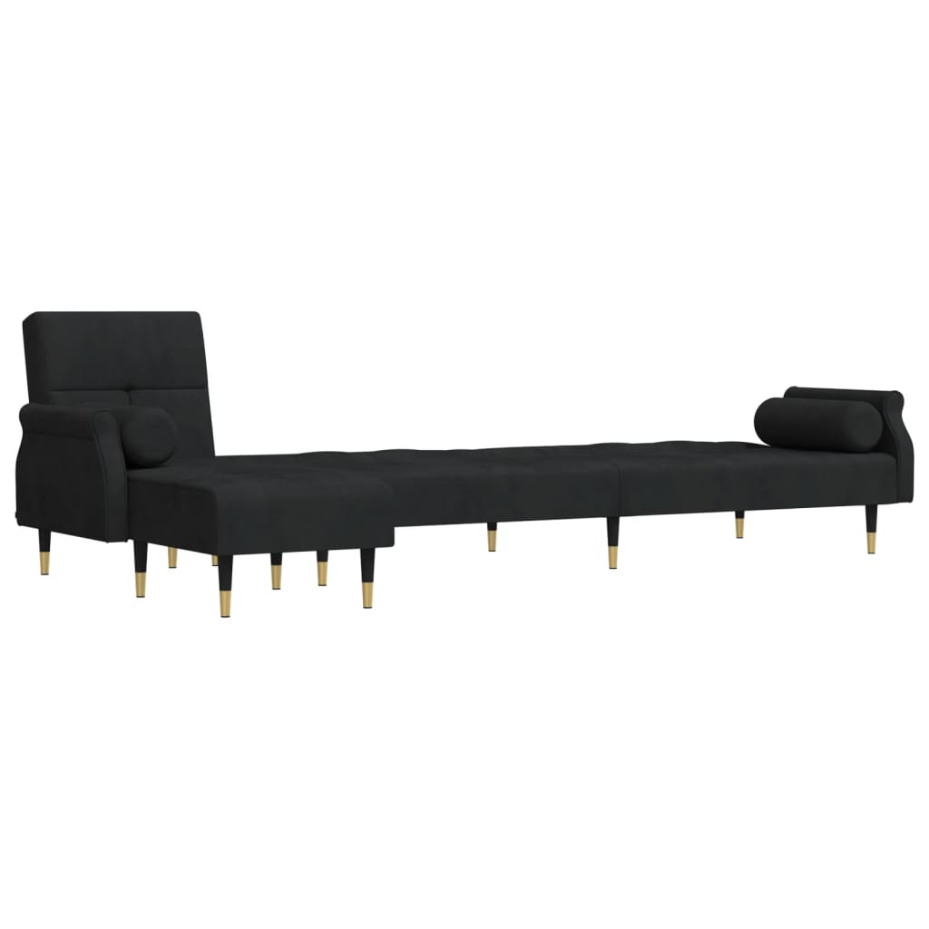 Sofá-cama em forma de L 271x140x70 cm veludo preto