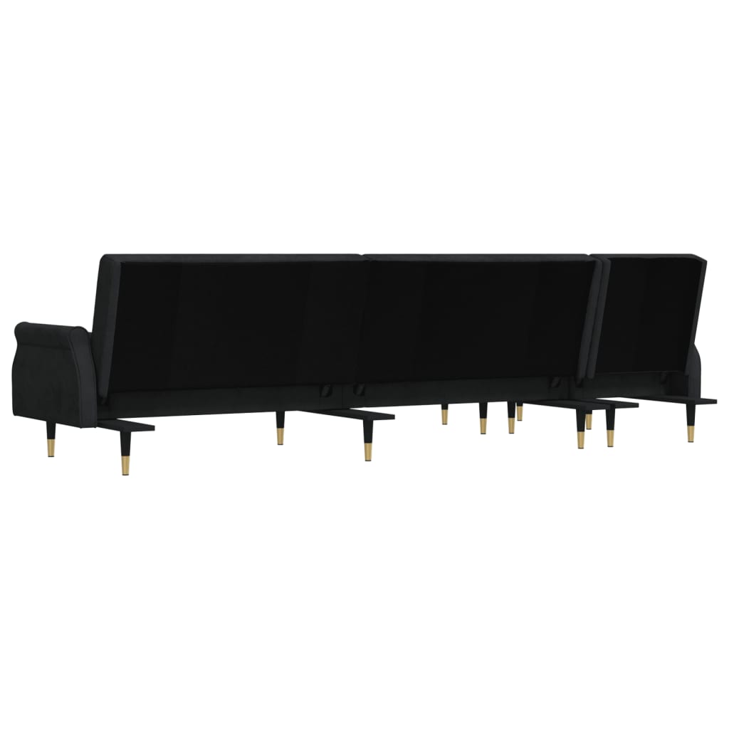 Sofá-cama em forma de L 271x140x70 cm veludo preto