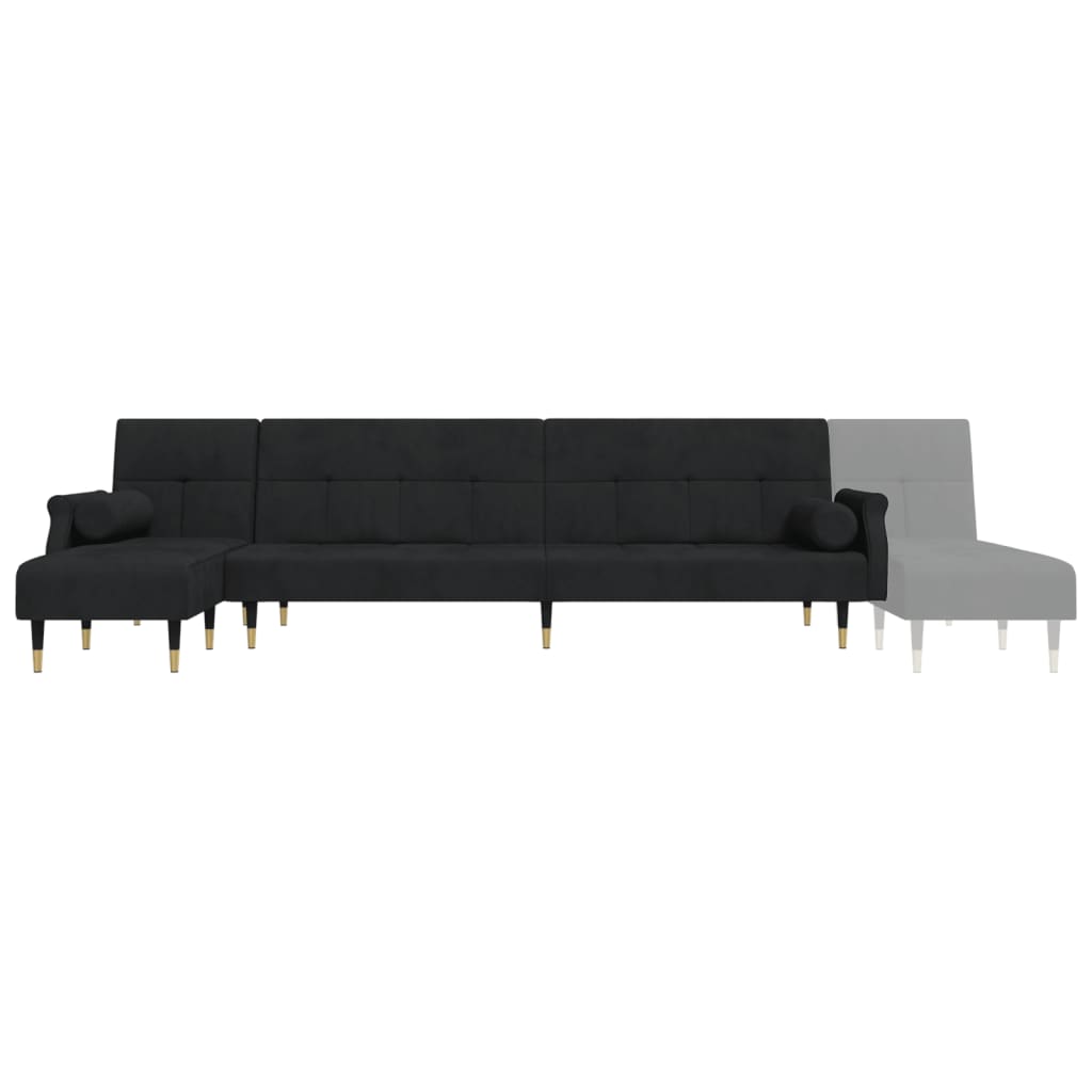 Sofá-cama em forma de L 271x140x70 cm veludo preto