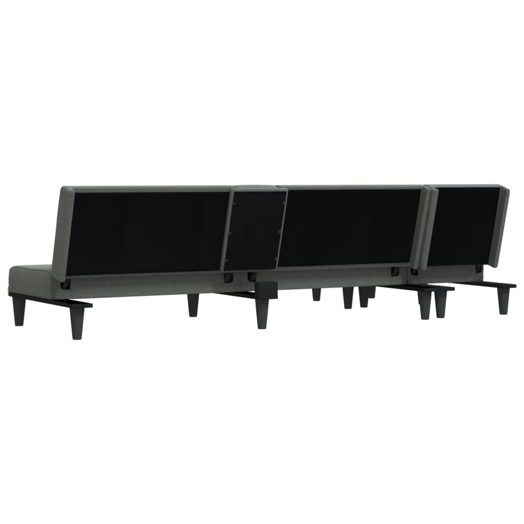 Sofá-cama em forma de L 255x140x70 cm tecido cinzento-escuro